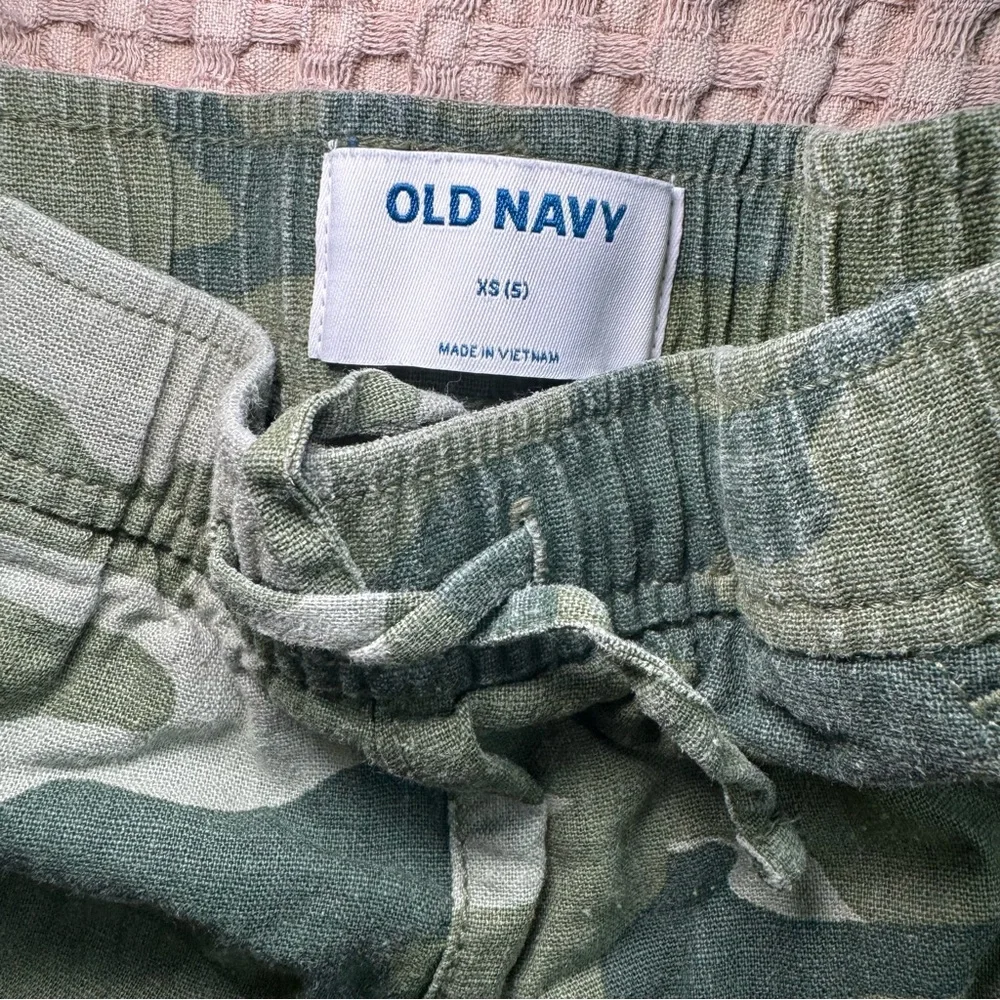 Old Navy Kids Girls XS (5) Green Camo Linen-Blend Shorts Pockets‎ Drawstring